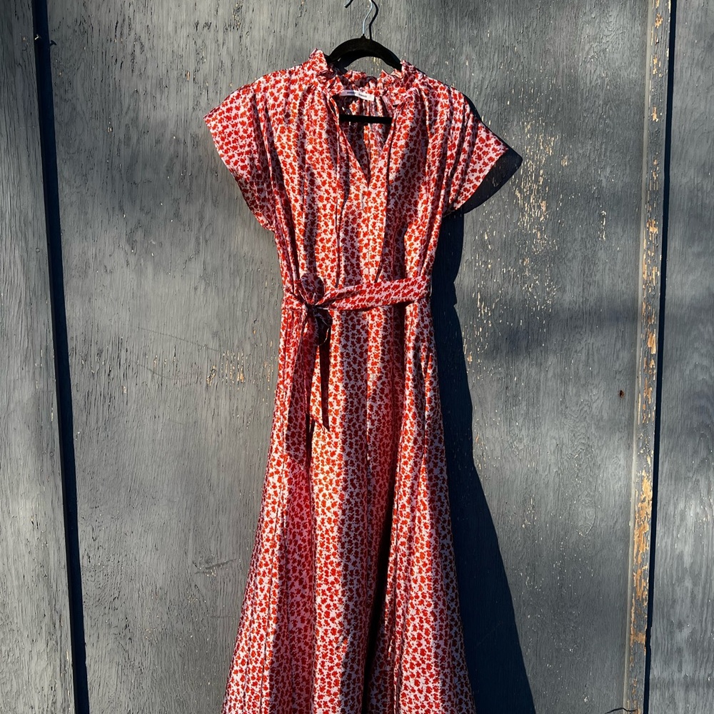 SAMSOE Red and White Patterned Maxi Dress